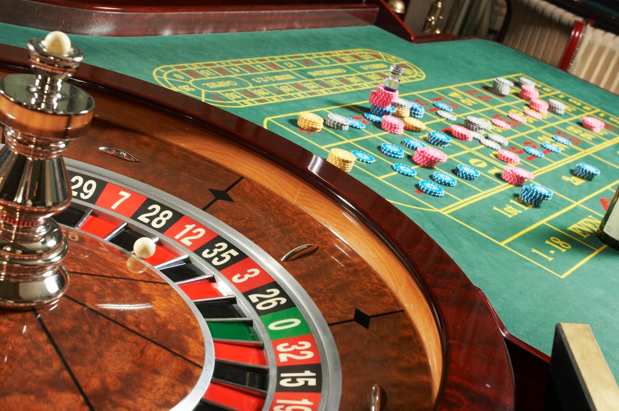 Casino table and roulette wheel