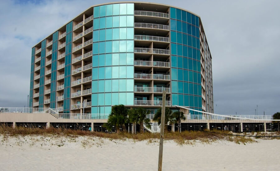 view of hotel from beach