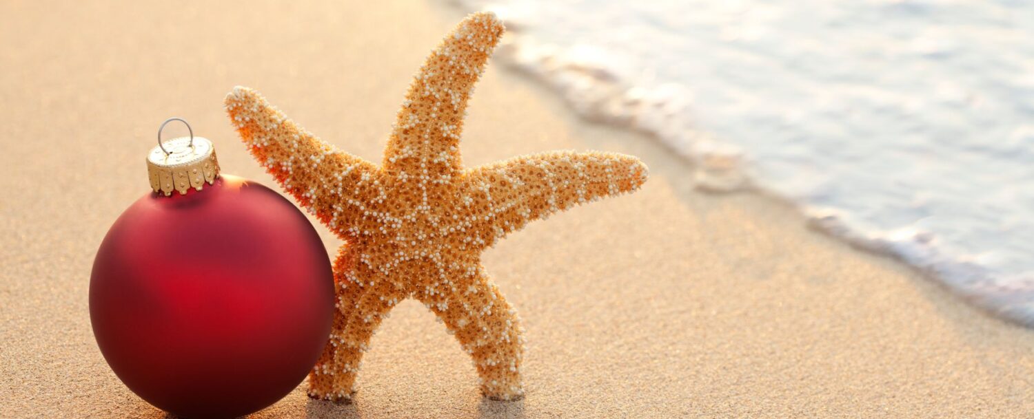 Christmas ornament with starfish on beach